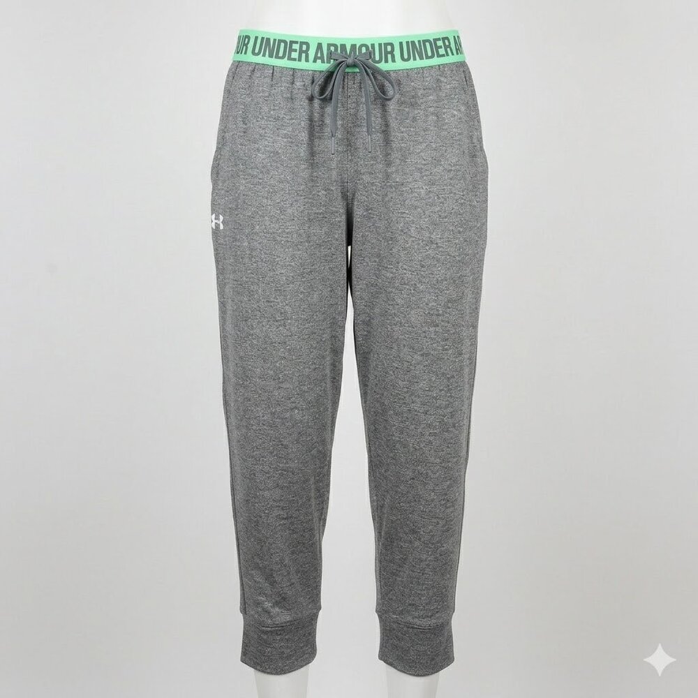 Under Armour French Terry Capri Joggers Gray Mint Green Logo Waistband Size S